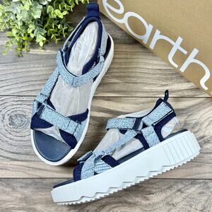 NIB Earth Alana 2 8.5M Dark Blue Platform Wedge Strappy Comfort Sport Sandals